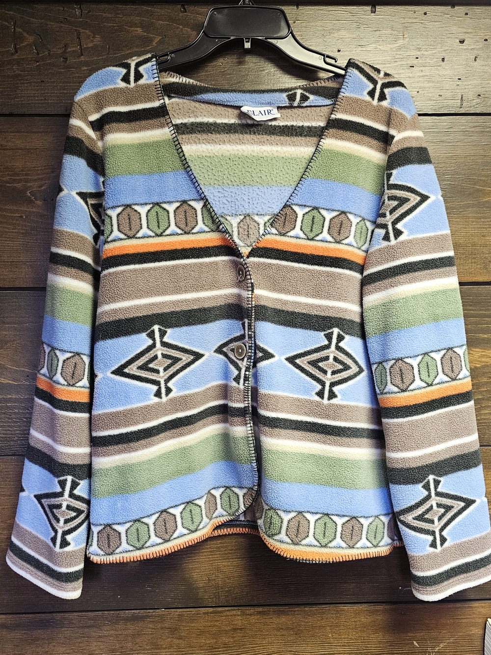 Women's Multi-Color Southwestern Fleece Cardigan Sweater Long Sleeve By Blair XL